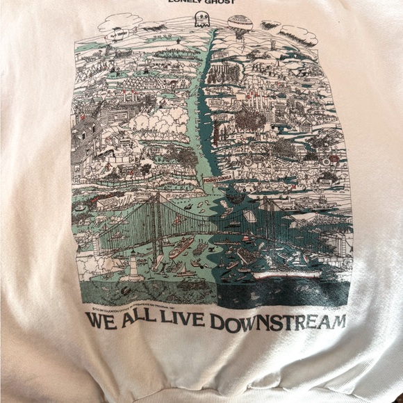Lonely Ghost Graphic Sweatshirt - White and Teal - Picture 1 of 7